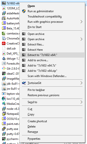 Screenshot of 7-Zip context menu