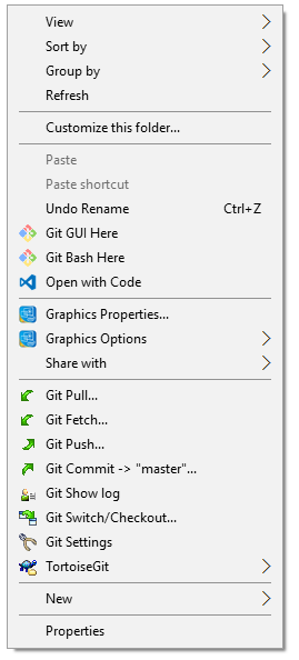 Screenshot of TortoiseGit context menu