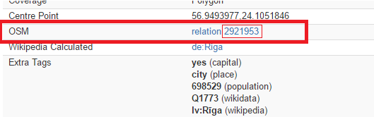 Nominatim showing Riga OSM relation ID